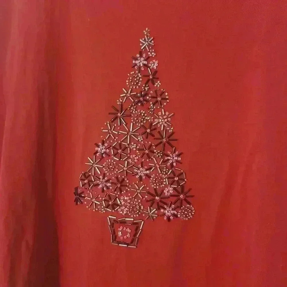Catherines Beaded Christmas Tree Top Pullover Knit Red Holiday Size 1X - Picture 2 of 5